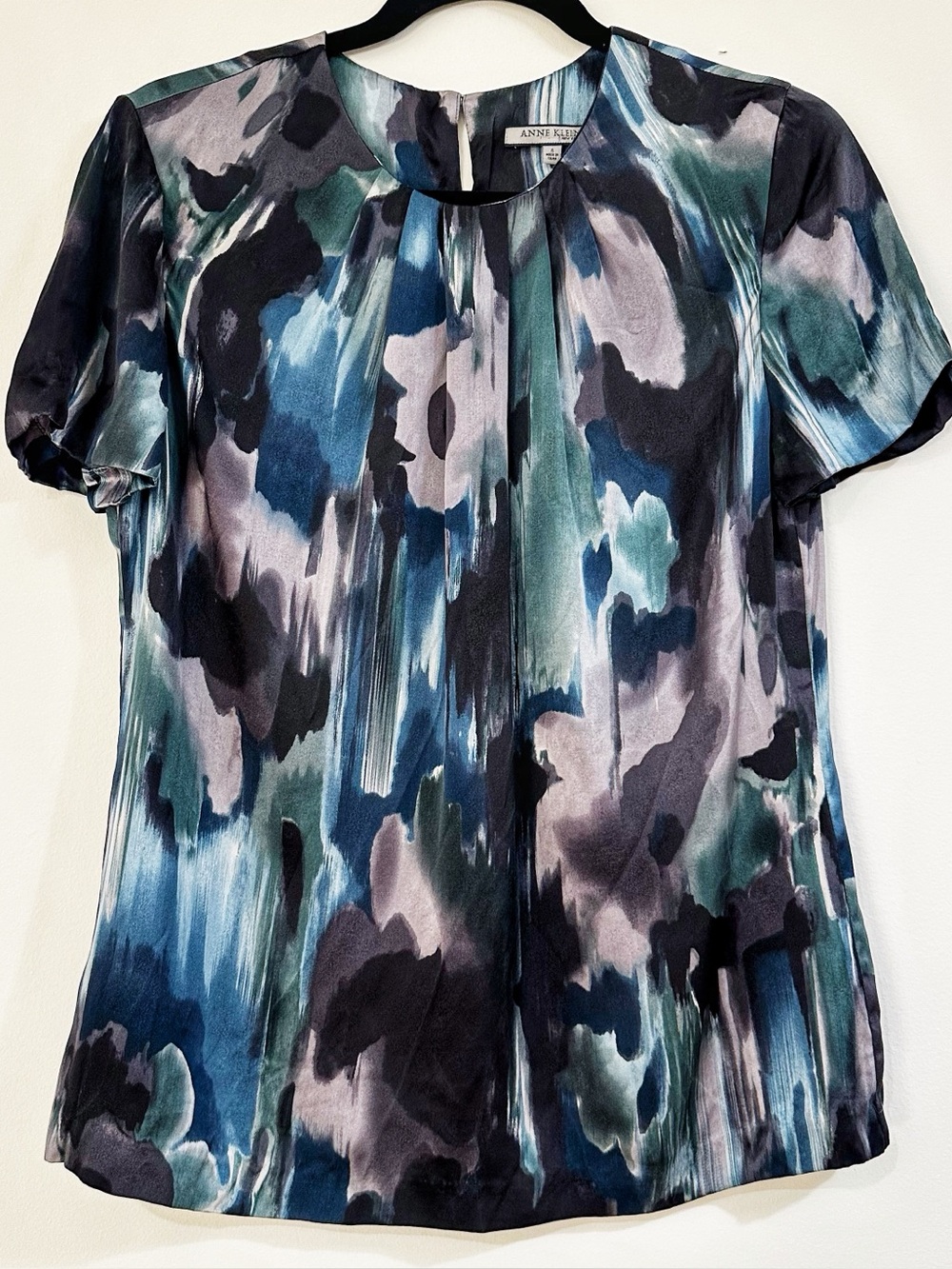 Anne Klein Blue and Black Silk Blouse Size 6